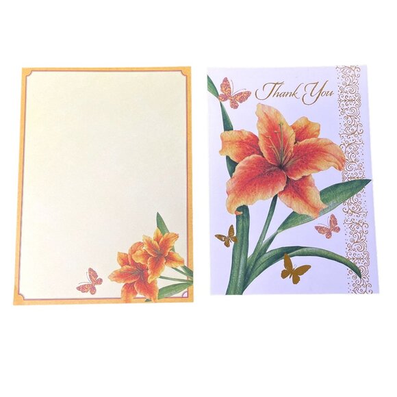 Lilly Thank You Card Gold Foil Outline u Envelope Included A7 Greeting Cards - Picture 3 of 4